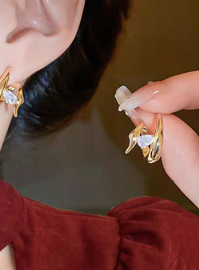 镶钻旋转缠绕圈圈耳环高级感轻奢小众耳饰925银针耳钉女个性饰品