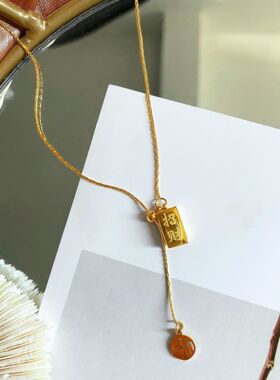 中国风钛钢福字金砖吊坠