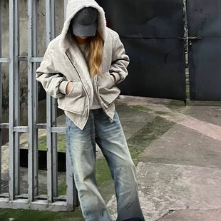 新款 座山雕仿水貂毛派克服男女潮牌痞帅连帽棉服棉袄皮草外套女