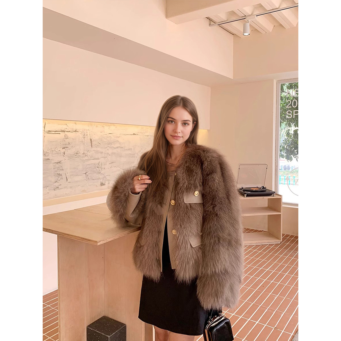 新款千金风仿狐狸毛皮草外套女