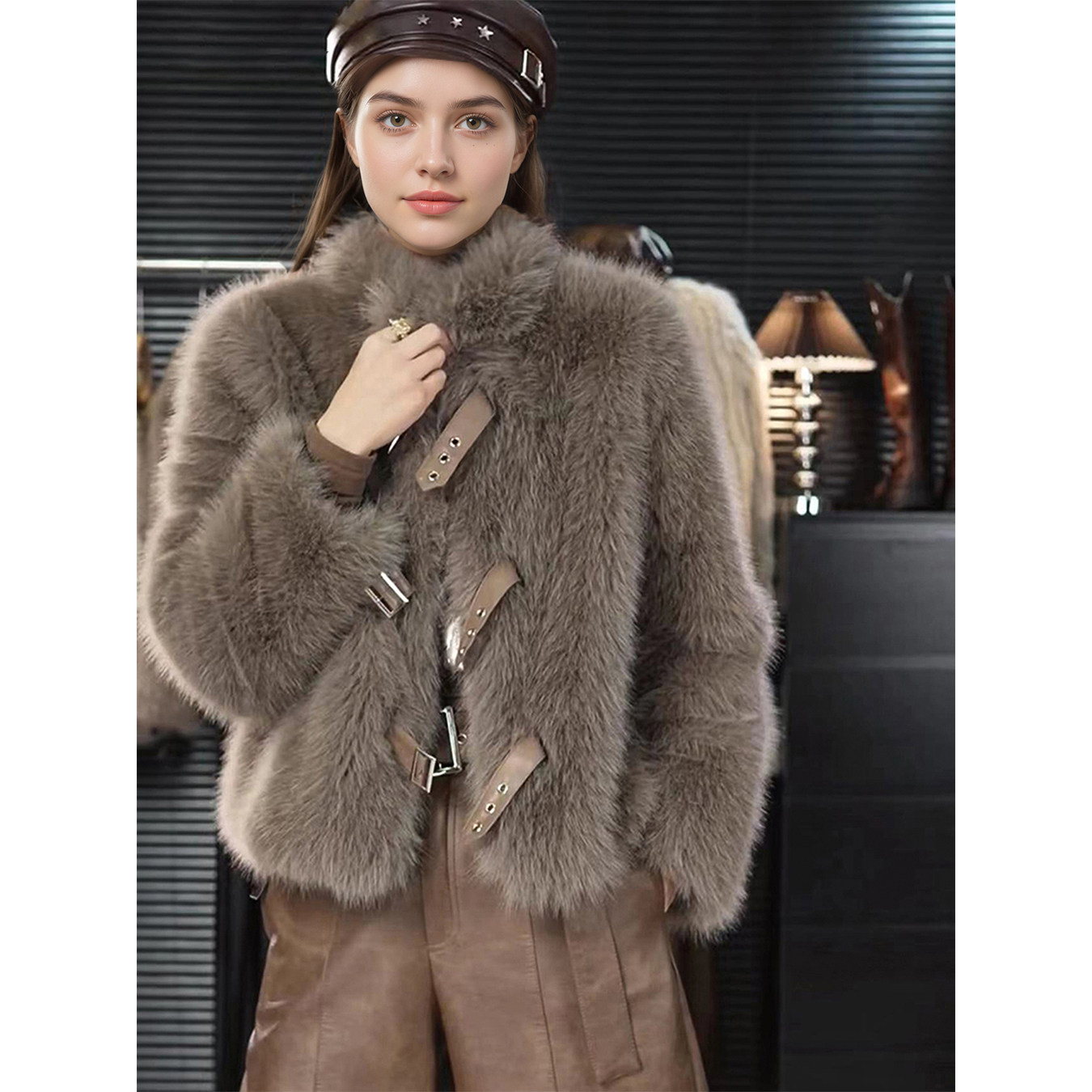 皮草外套女2025新款高端轻奢小香风超厚皮毛一体机车服仿貂毛外套,女装/女士精品,皮草,淘宝优惠券,粉丝福利购,淘宝优惠卷