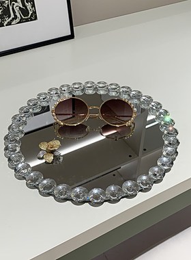 水晶镜面托盘轻奢高级感家用客厅茶几摆件装饰品桌面香水收纳摆件