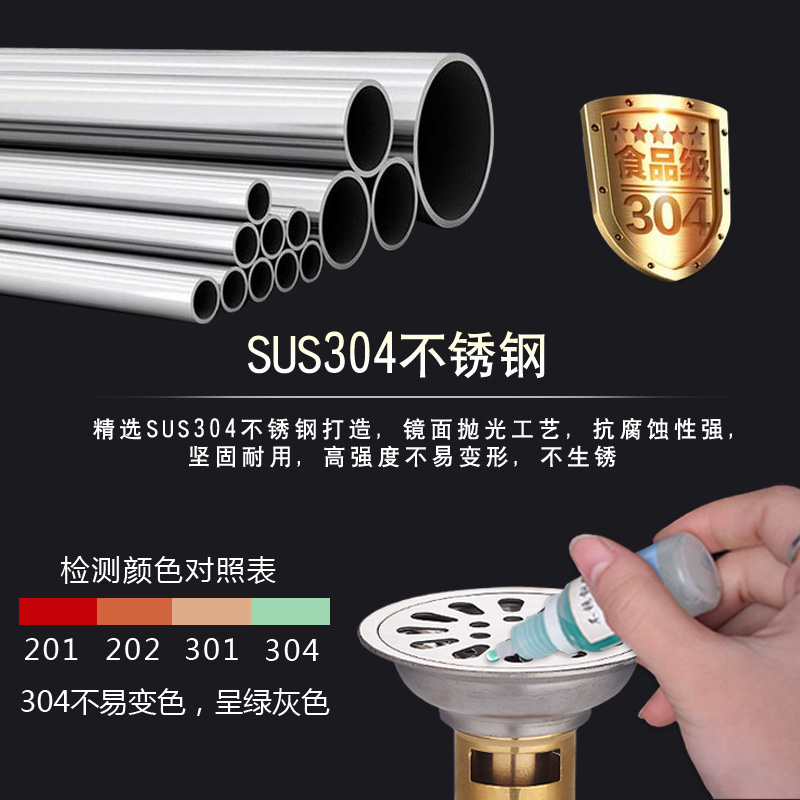 304不锈钢防臭地漏卫生间9cm亮光铜芯圆形方形洗衣机地漏40管50管