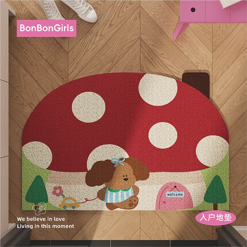 韩式卷毛小狗入户门地垫丝圈防滑耐脏门口门外进门脚垫可裁剪地毯