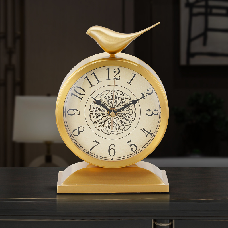 黄铜台式座钟客厅家用书房办公室大台钟钟表摆件桌面坐钟静音摆钟