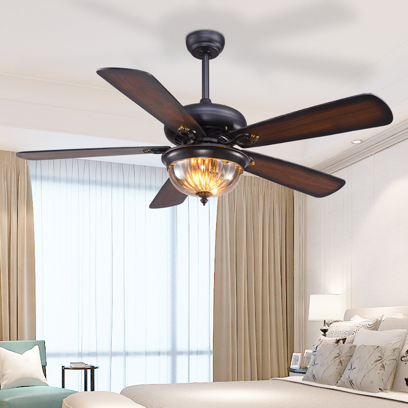 复古美式风扇灯客厅餐厅阳光房吊扇灯静音电风扇吊灯木叶带灯吊扇