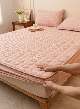 A类抗菌纯棉水洗棉夹棉床笠单件加厚防滑全包床垫套全棉防尘床罩