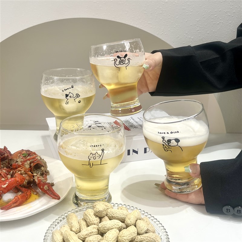 原创小狗扎啤杯玻璃杯大容量家用精酿啤酒杯果汁饮料冰咖啡杯商用