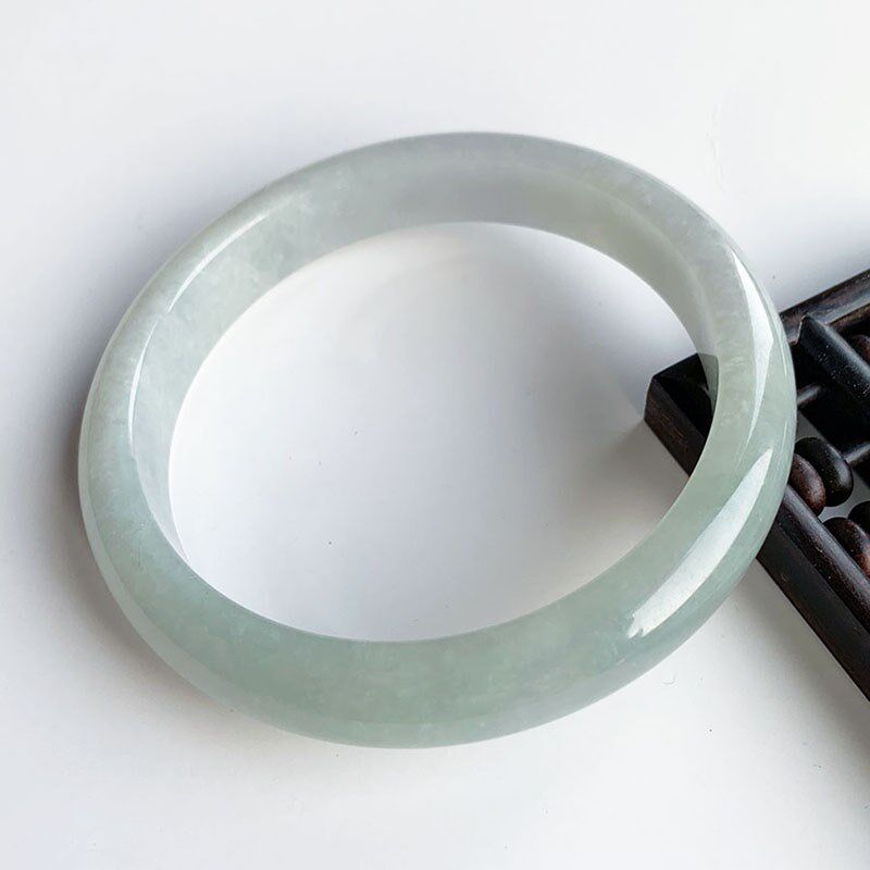 翡翠林 特大圈口翡翠手镯75 缅甸天然冰糯种浅绿宽边玉镯大手女款