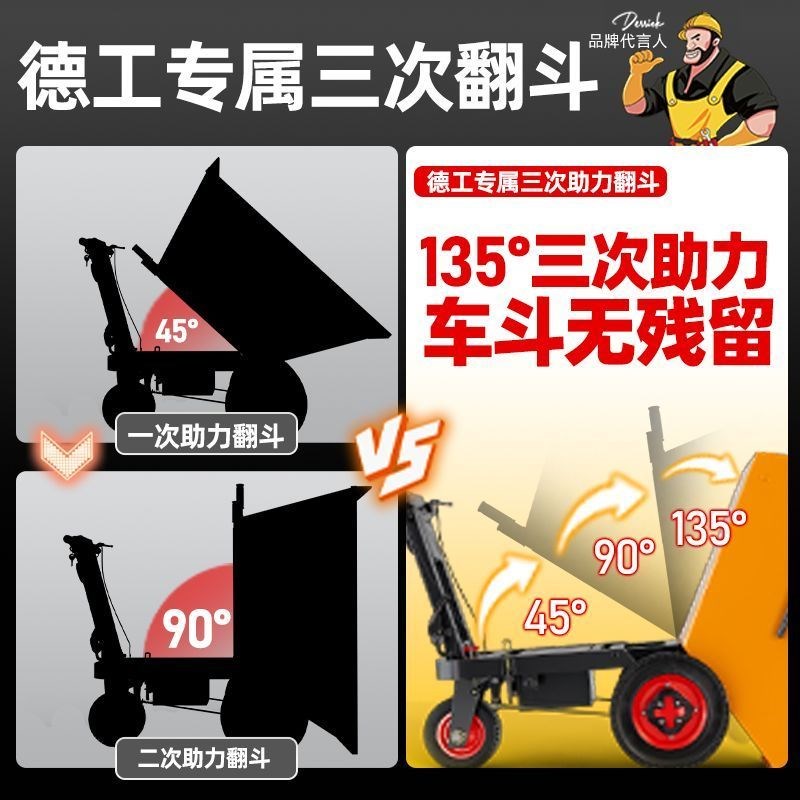 电动手推车建筑工地灰斗车三轮车翻斗工具车果园搬运拉粪上料拉货