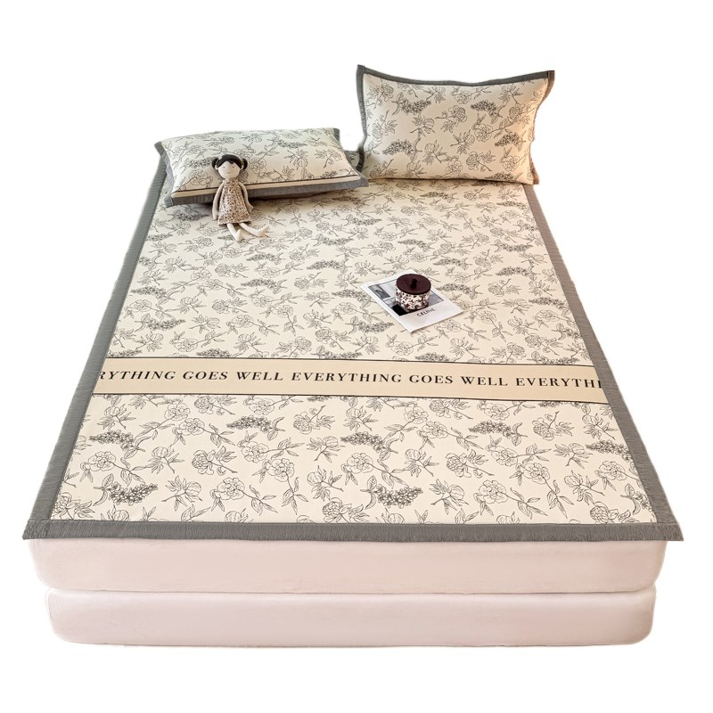 轻奢复古风冰丝席凉席三件套夏季床单人床笠款凉感冰藤空调软席子