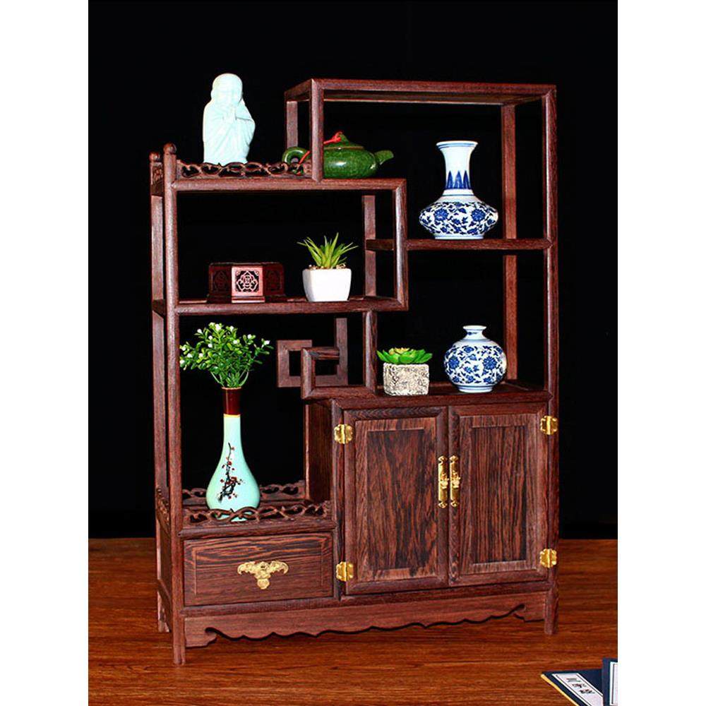鸡翅木小博古架实木中式隔断柜红木多宝阁古董架置物架茶叶收纳柜