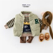 儿童棉马甲秋冬韩版 加厚背心婴幼儿字母刺绣外穿上衣宝宝加厚马夹