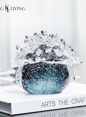 邸高家居轻奢墨绿色动物玻璃摆件样板房间客厅茶几台面创意装饰品