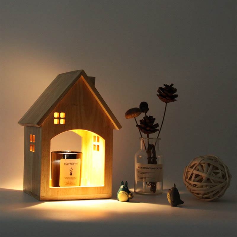 MOON日式简约香薰融蜡灯实木北欧卧室台灯定时无火助眠香氛融烛灯