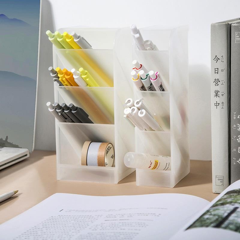 笔筒斜插式笔筒收纳盒笔架笔搁笔筒学生桌面笔架简约透明格笔桶