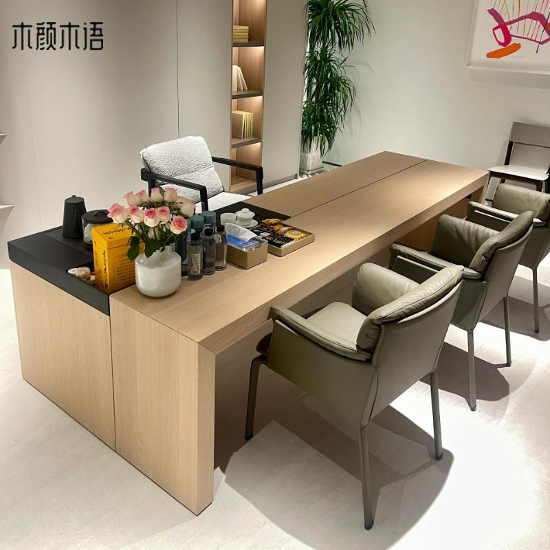 新中式实木茶桌现代简约原木色意式极简2025新款高端办公家用茶台