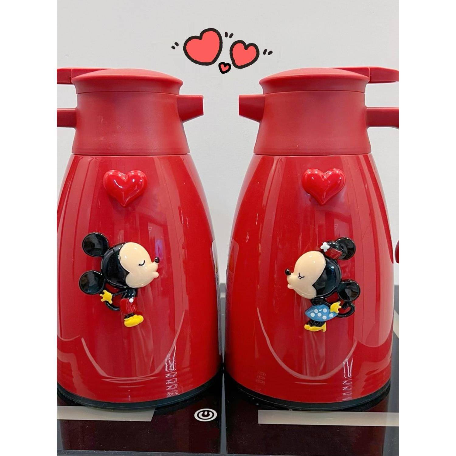 保温壶家用大容量结婚对壶热水瓶 1L -2L暖壶按压式茶红色开水壶