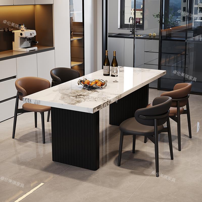 意式极简加厚岩板餐桌椅组合大户型大板桌长方形岛台复古吃饭桌子
