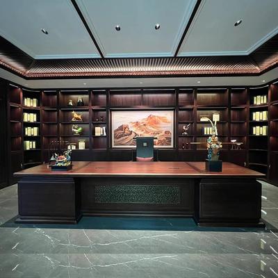 新中式乌金木办公桌全实木老板桌大气总裁董事长办公室大班台家具