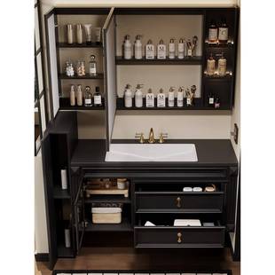 新款法式覆古浴室柜组合卫生间半墙柜岩板一体盆洗手台洗脸盆卫浴