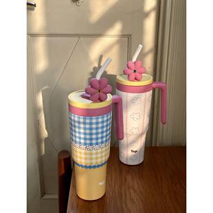 Tagi怦怦花田吨吨杯大容量车载保温杯冰霸杯创意吸管杯不锈钢水杯