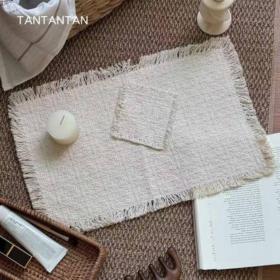TAN！覆古棉麻流苏餐垫杯垫 摄影摆拍道具 韩国ins fever地毯平替
