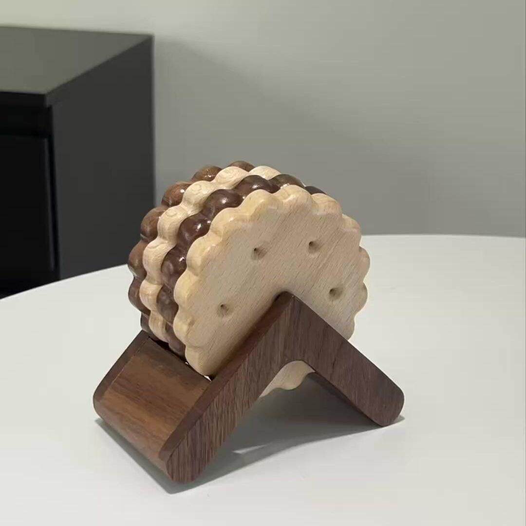 日式可爱饼干隔热垫胡桃木餐桌创意防烫垫咖啡杯托隔热垫乔迁礼物