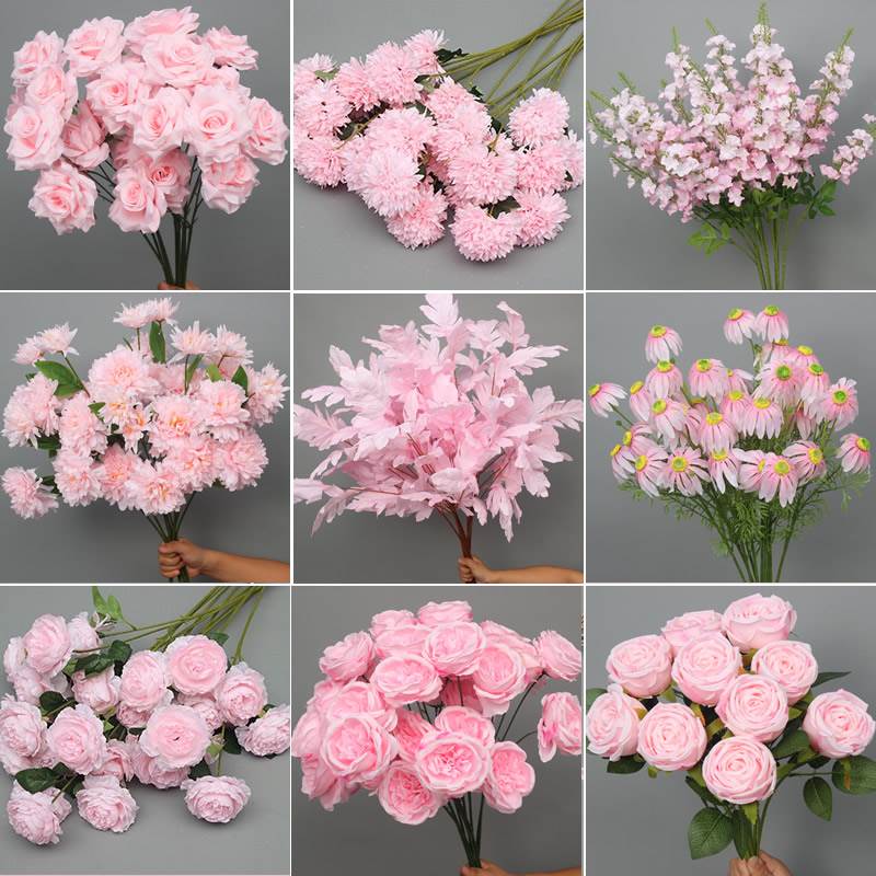 粉色彷真花婚庆绢花婚礼布置装饰花材假花绣球文心插花粉色系花艺