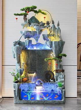 庭院造景假山流水鱼缸摆件风水轮招财入户玄关客厅乔迁开 业送礼