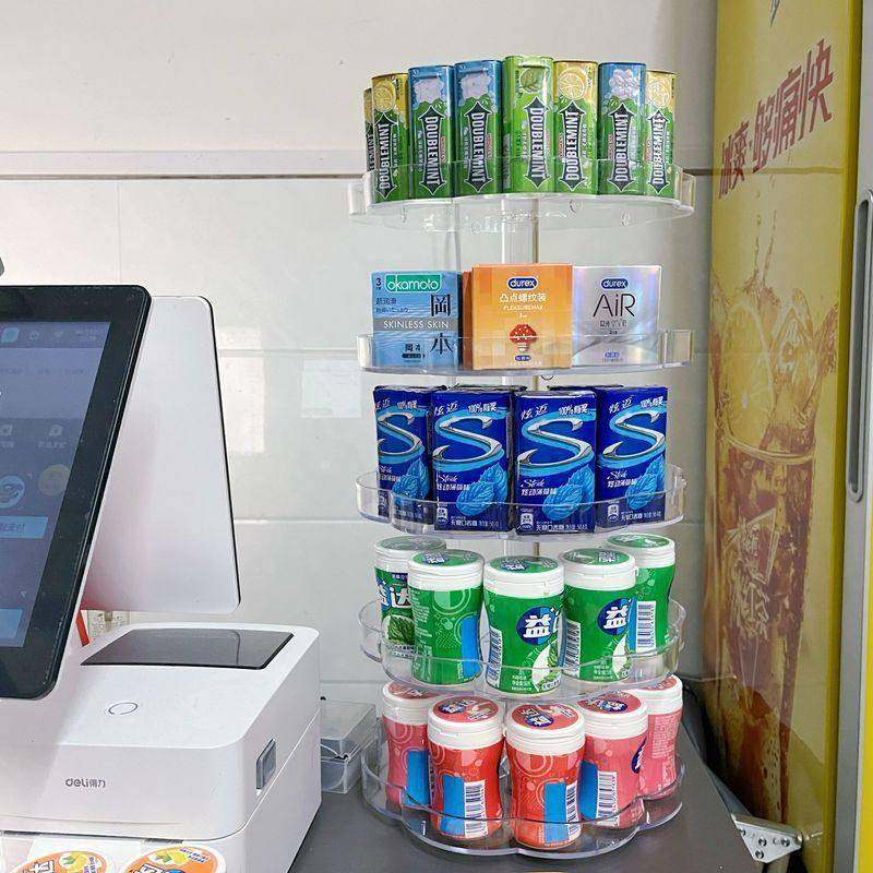 便利店口香糖旋转陈列架透明旋转指甲油架超市多层透明旋转展示架