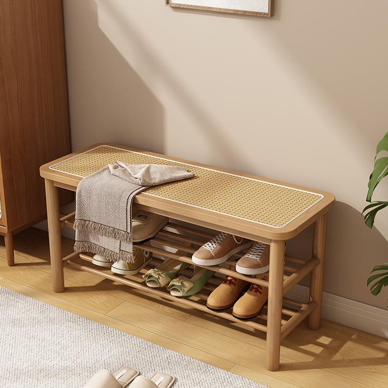 实木换鞋凳家用入户穿鞋凳藤编制凳子民宿鞋柜玄关鞋架进门口可坐