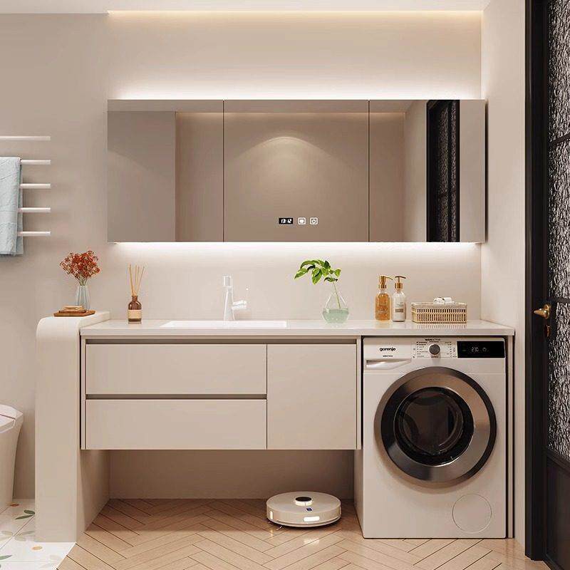 定制蜂窝铝阳台一体洗衣机柜组合岩板无缝盆浴室柜洗手台洗脸盆柜