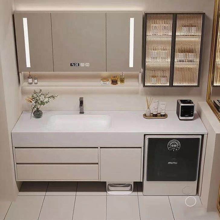 纯全铝蜂窝岩板热弯一体盆阳台洗衣机卫生间洗脸扫地机器人浴室柜