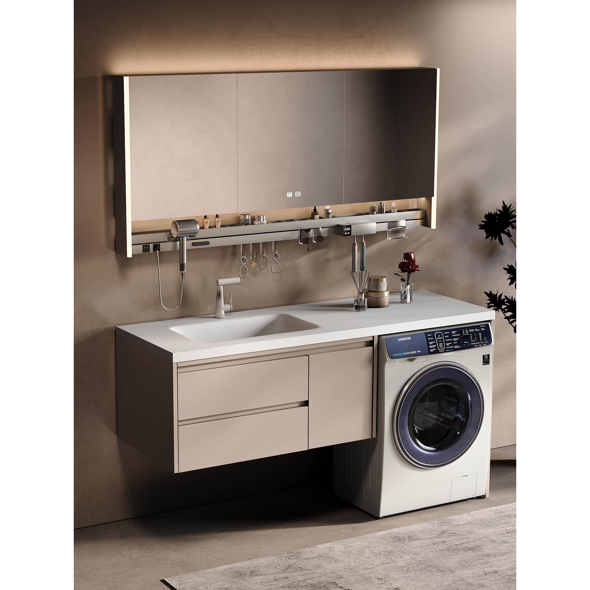 楠家匠定制洗衣机洗手盆一体柜岩板热弯一体盆浴室柜洗漱台组合