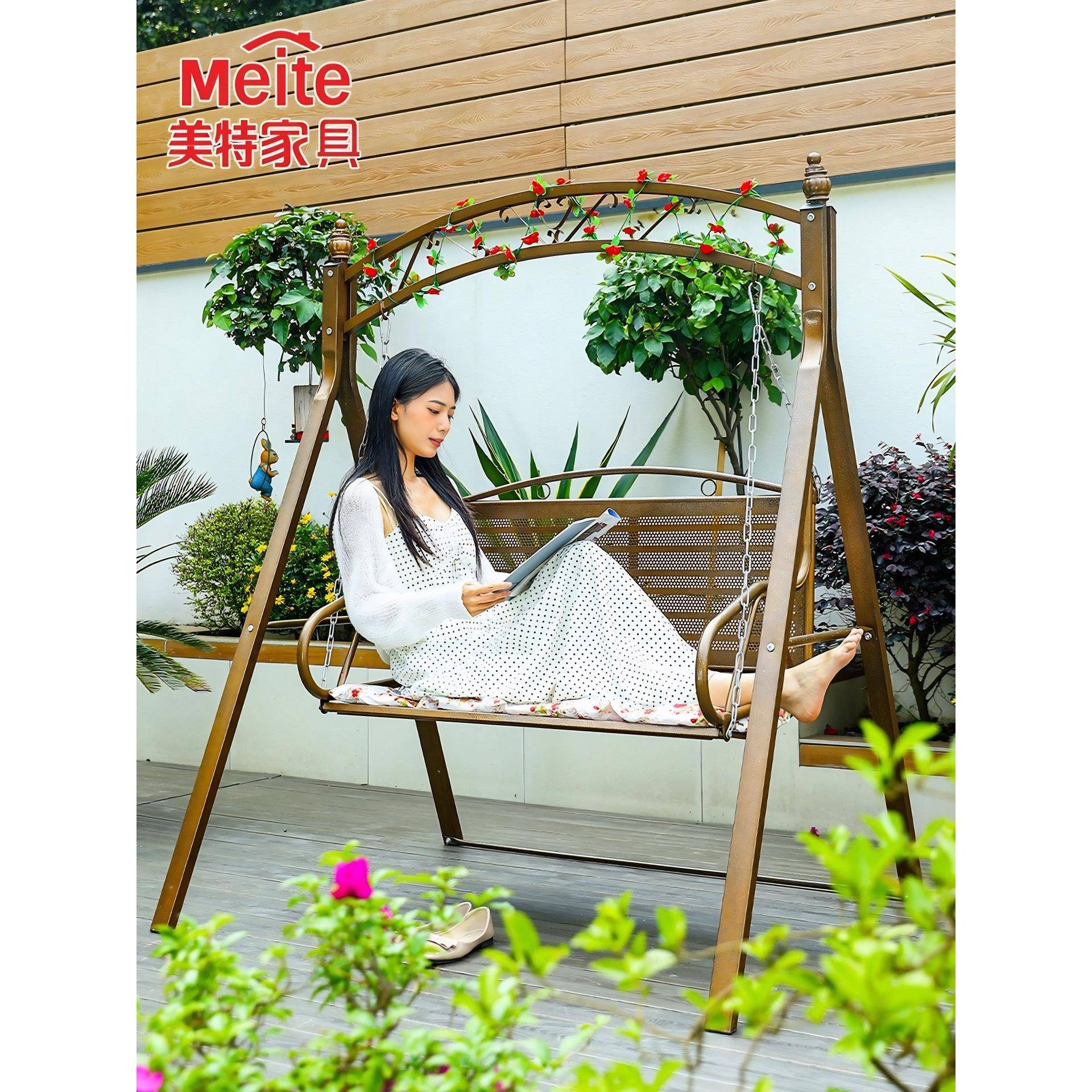 户外秋千庭院摇椅阳台铁艺休闲吊椅家用双人吊篮花园室外摇篮吊床