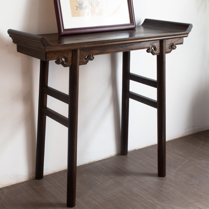 老榆木条案供桌客厅玄关桌实木案几中式仿M古翘头案胡桃色中堂香