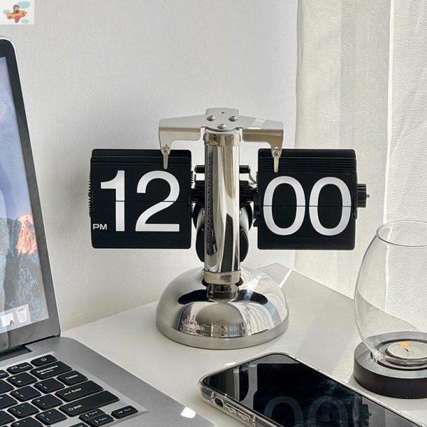 现代简约机械时钟复古欧式机械自动翻页时钟摆件家居乔迁新居礼品