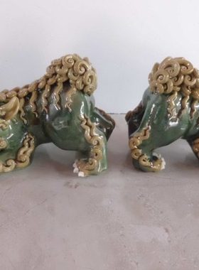 陶瓷工艺品 桌面摆件石湾公仔家居饰品电视酒柜摆设 陶瓷狮子绿釉