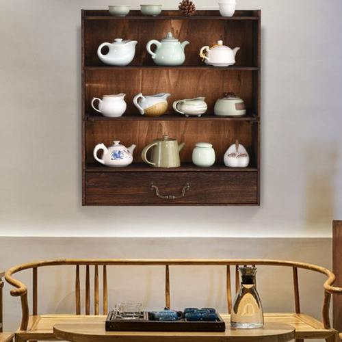 烧桐款壁挂式博古架中式墙上多宝阁茶叶茶杯收纳架茶具展示架摆架