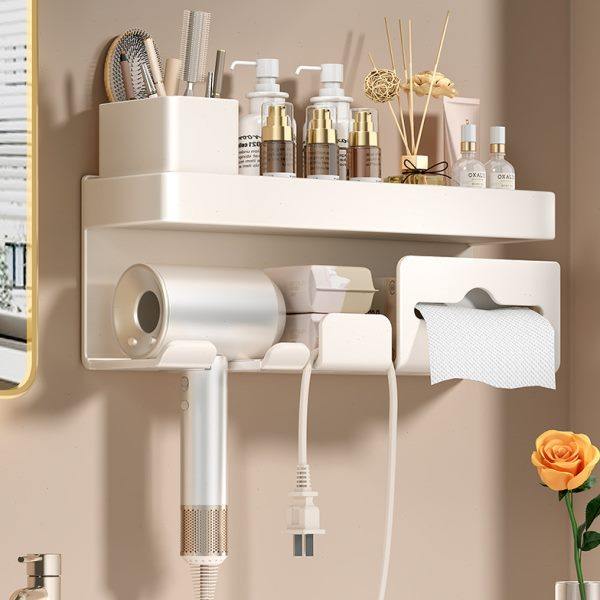 2024吹风机置物架卫生间电吹风收纳架浴室奶油白免打孔吹风筒支架,家庭/个人清洁工具,吹风机置物架,淘宝优惠券,粉丝福利购,淘宝优惠卷
