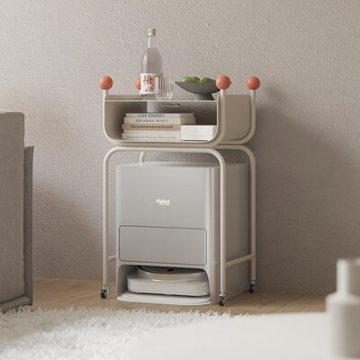 顾得客厅石头扫地机器人置物架科沃斯隐藏柜带轮子铁艺基站收纳柜