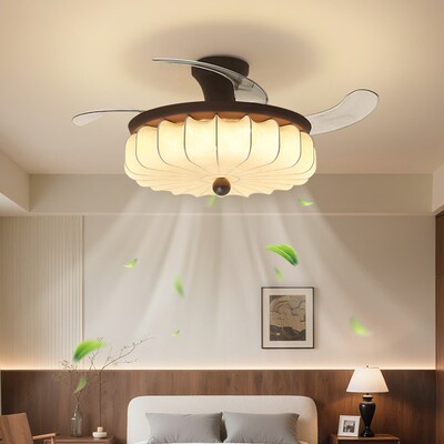 卧室风扇灯中古风氛围感复古法式隐形静音餐厅儿童房间护眼吊扇灯