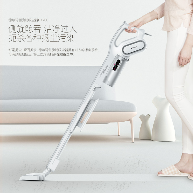 德尔玛吸尘器家用手持推杆宠物大吸力强力大功率地毯式吸螨虫头发