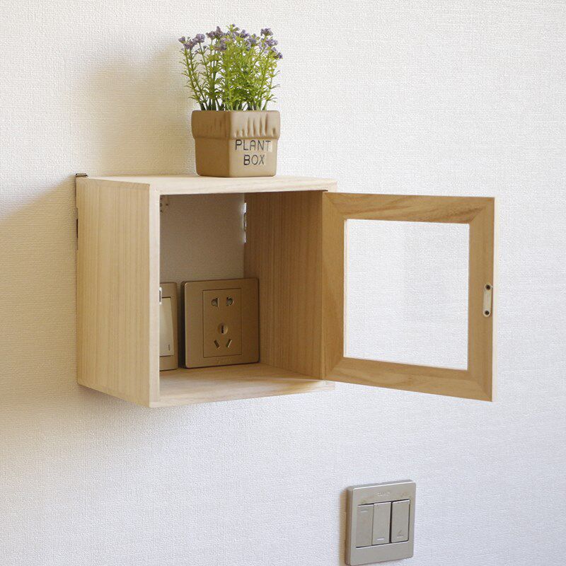 壁挂式免打孔墙上实木收纳盒置物架开关插座线装饰遮挡箱凸起遮丑