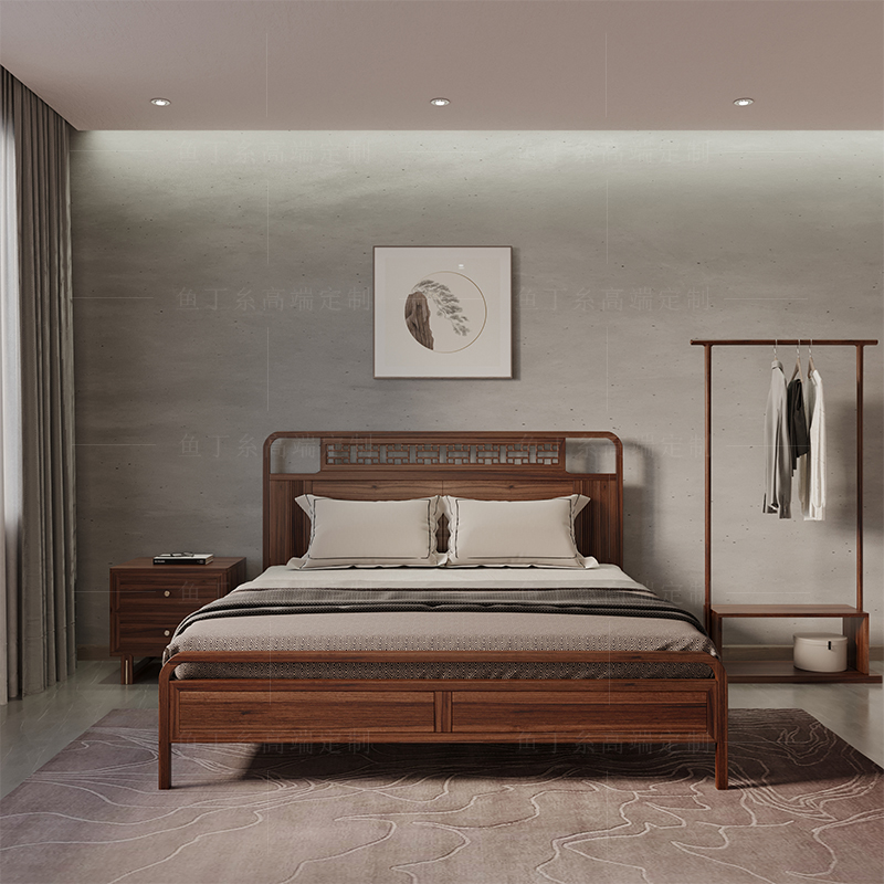 新中式黑胡桃实木落地衣帽架置物简约挂衣服架民宿家具百搭卧室