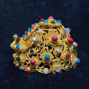 大萌制 明代花鸾宝石冠 明制狄髻发冠一体式宝石镶嵌头饰汉服发饰