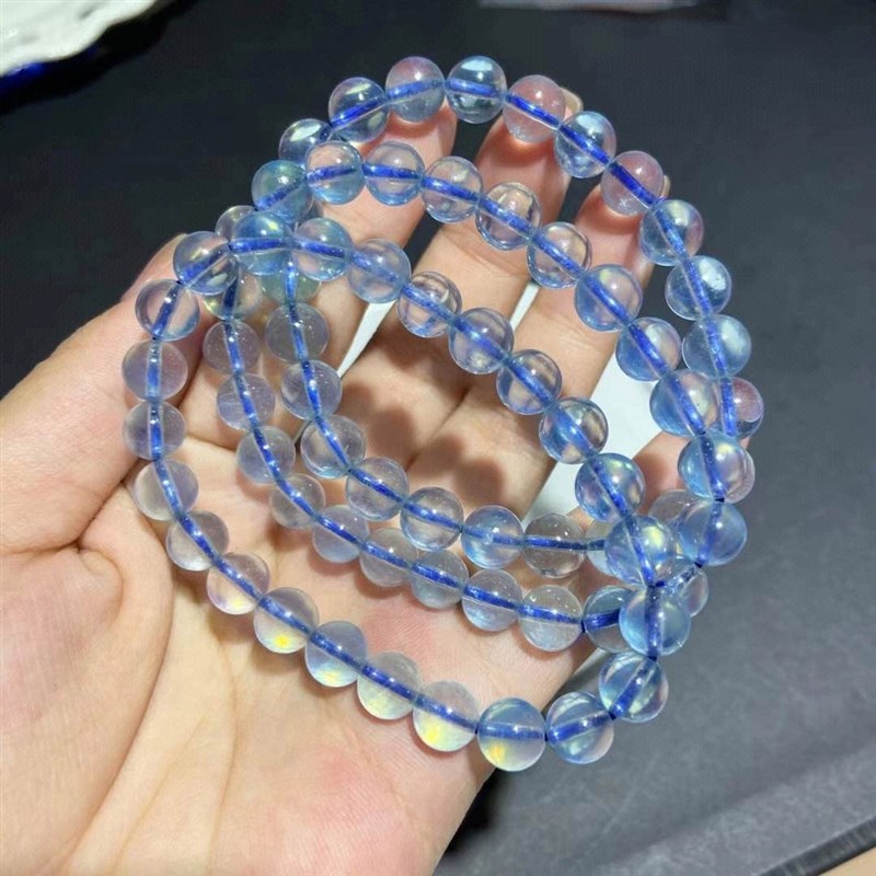 直播天然碧玺海蓝宝薰衣草玛瑙蓝月光金太阳红黄绿紫水晶手链手串