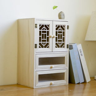 白领纳桌上收纳置物柜抽屉式实木收纳盒牀头办公书桌带门储物小柜