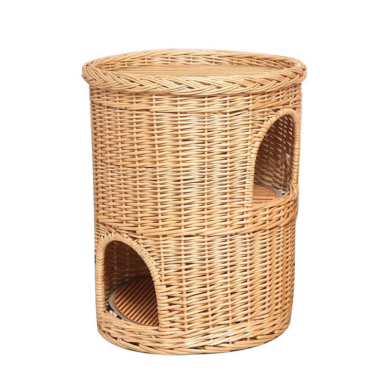 藤编猫窝双层夏季四季通用两层加大号猫咪窝猫别墅房子猫屋猫产房